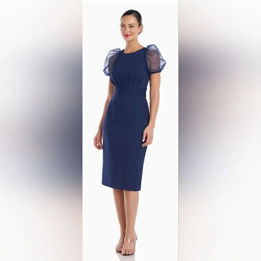 JS COLLECTIONS Harley Puff Cocktail Dress NWOT size 4 Navy Blue